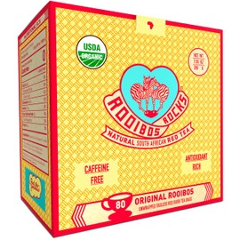 Caffeine Free Organic Rooibos Tea Bags 80 - Naturally Sweet Herbal Tea Safe for Kids & Pregnant Women – Low Tannin Premium South African Tea Red Tea - Sustainably & Ethically Farmed Red Rooibos Tea