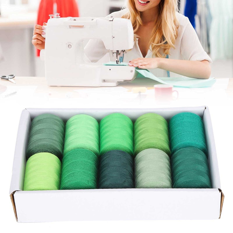 Green Sewing Thread Set 1000 Yards Per Spool 10 Rolls