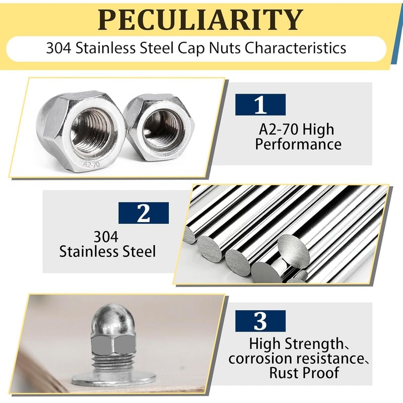 Hmevsafinect 1/4-20 Acorn Cap Nuts,304 Stainless Steel 18-8 Acorn Cap