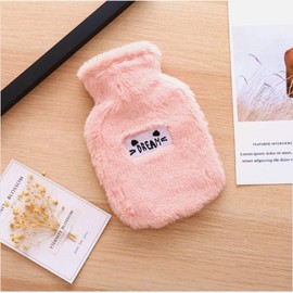 Hot Water Bottle with Cover, Hot Water Bottle Children, Fluffy Hot Water Bottle, Eco Small Rubber Hot Water Bottle 0.5 Litres with Soft Cover, Mini Hot Water Bottle for Children and Adults (Pink)