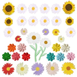 Woohome 35 PCS Mix Flower Iron On Patches Daisy Flower Sun Flower Sewing Repair Patches Patch Iron on Inside for Clothing Jeans and DIY Repair
