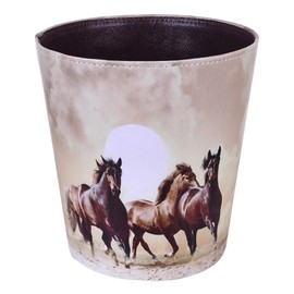 Scakbyer 10L/2.64 Gallon PU Leather Trash Can Waterproof Decorative Paper Basket for Bedroom Bathroom - (Horse Pattern A)