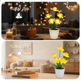 WSYEAR Yellow Artificial Daffodil Flower Lamp, Daffodi Night Light, Gift for Women Mom Wife Valentines Birthdays, Realistic Faux Flower Decor for Weddings Bedroom Indoor Outdoor Bar
