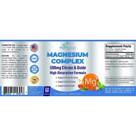 Magnesium Citrate Citrato de Magnesio 500 mg puro Citrato de Magnesio 60 Tabletas YS .......