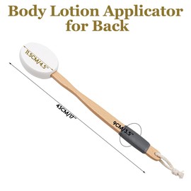 Lotion Applicator for Back 17'' Long Handled Back Cream Applicator with 2 Replacement Pads, Back Applicator for Cream Moisturiser, Long Wooden Handle Back Lotion Applicator for Skincare(White)