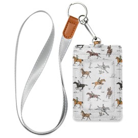 OTVEE Equestrian Sport Horse Riders Badge Holder with Lanyard, PU Leather Vertical ID Card Holder