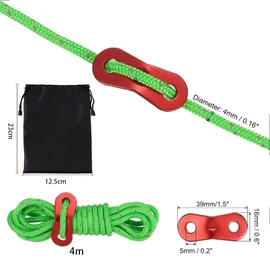 8PCS Reflective Tent Guy Ropes with Aluminium Tensioner, 4mm x 4m Heavy Duty Camping Rope for Tent and Tarp and Outdoor, High Visibility Paracord Guyline Green