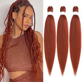Mscat 20 Inch 3 Packs Pre Stretched Braiding Hair Copper Red Pre Stretched Braiding Professional Synthetic Prestretched Crochet Braids Hair Extension Hot Water Setting Yaki Texture (350#)