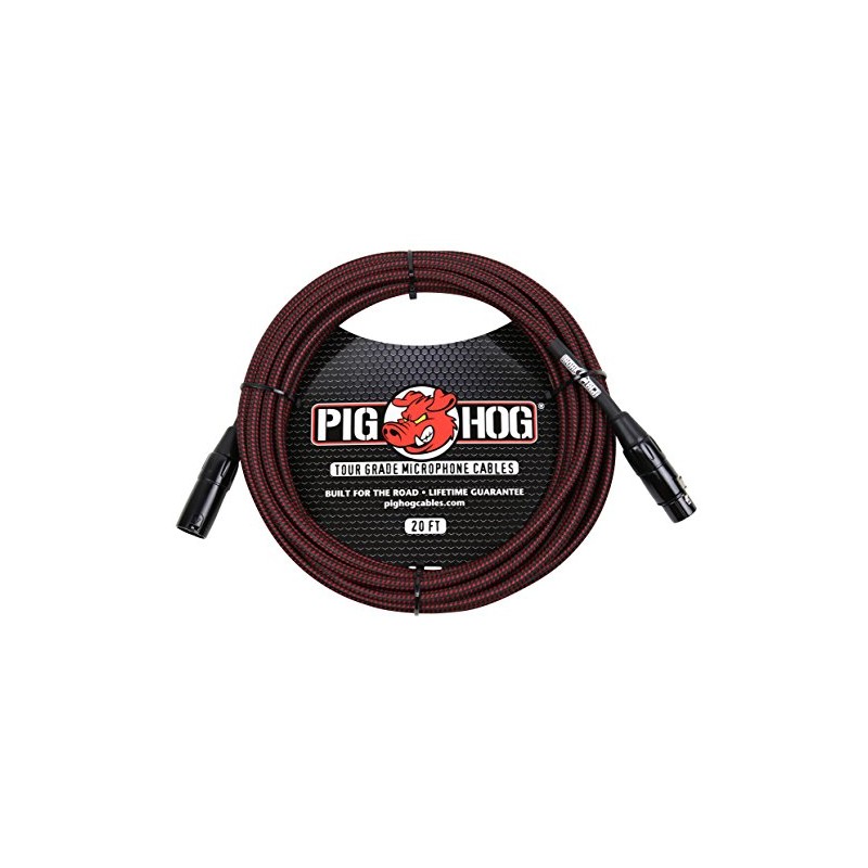 Pig Hog PHM20BRD Black/Red Woven High Performance XLR Microphone Cable,