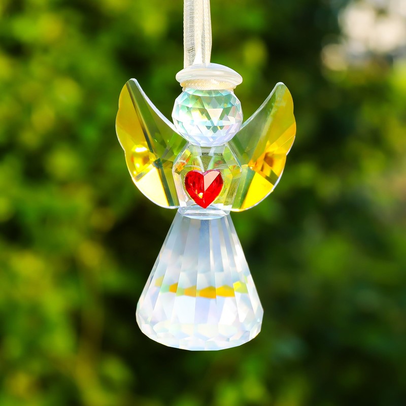Figura de ángel transparente con corazón rojo, regalo para mujer