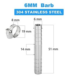 ERGAOBOY 5 Pcs 6MM Stainless Steel Straight Hose Nozzle, 2 Way I Shaped SUS 304 Hose Fitting with 10 Clamps