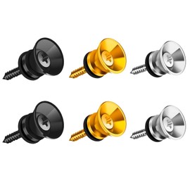Yharnamite 6 Pcs Guitar Strap Buttons Lock Pins, Guitar Metal Strap Buttons, Guitar Strap Locks Metal End Pins Flat Head for Acoustic Guitar, Electric Guitar, Bass, Ukulele(Gold, Silver, Black)