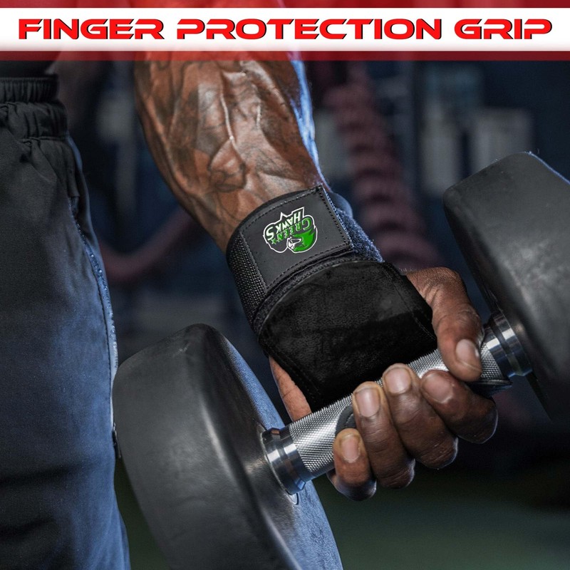 GREEN HAWK Premium Weight Lifting Grips with Neoprene Wrist Straps