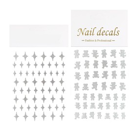 Little Bear Starlight Nail Art Stickers, 3D Glitter Nail Decals Tools, Cute Self-Adhesive Nail Supplies Nail Art Design Decoration Accessories for Women and Girls (2 Sheets)