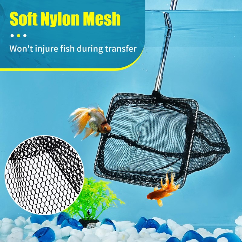 AQUANEAT Aquarium Net with Extendable Long Handle, Adjustable Wastes Skimming