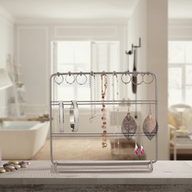 Relaxdays Jewellery Stand, Necklaces & Earrings, Jewellery Storage, 18 x 20 x 9 cm, Metal Earring Holder, Silver