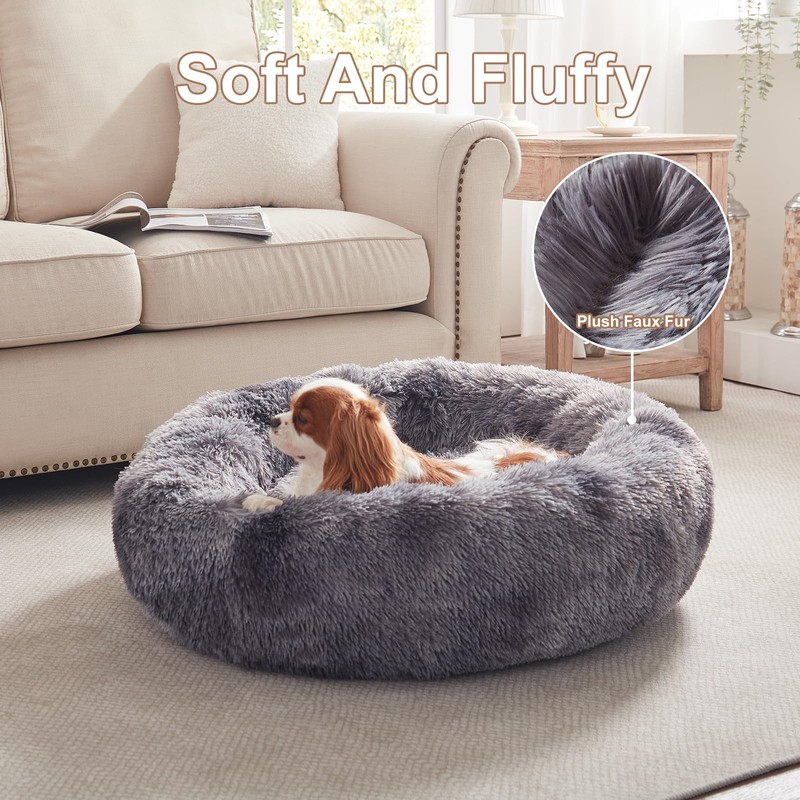 BedStill 30 inches Donut Dog Bed for Medium Dogs,Calming Fluffy