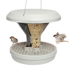 SWISSINNO Davos Smart Birds Bird Feeder Silo Feed Birds - Not Rodents Robust + Reliable for Hanging Reusable 2 Feeder Chambers Made in EU Light Grey