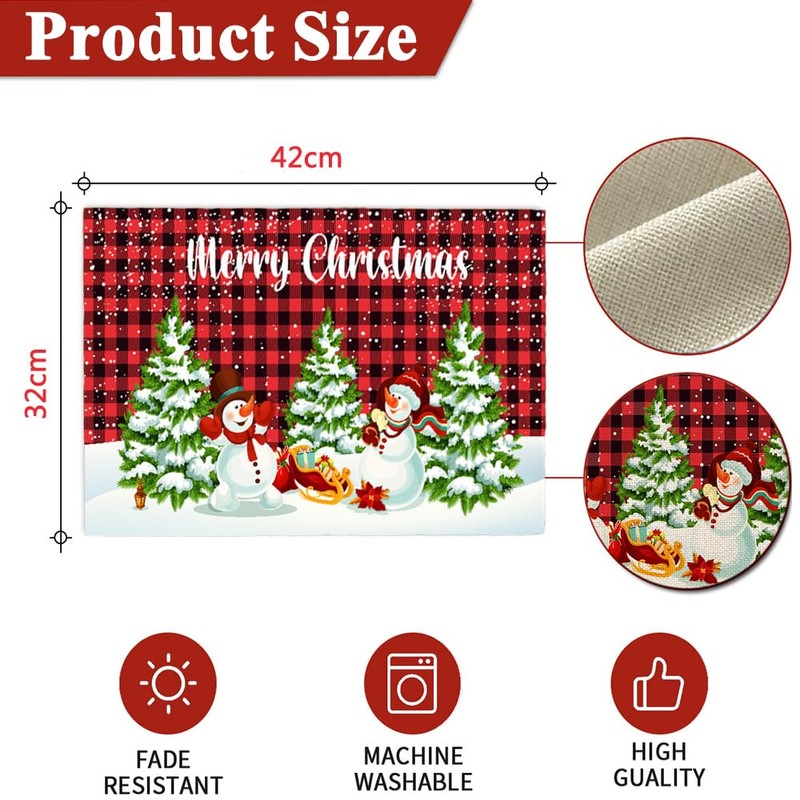 JAHEMU Christmas Place Mats Snowman Waterproof Non-Slip Place Mat Coaster
