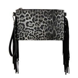 Montana West Western Fringe Mini Crossbody Bag Leopard Print Vintage Cowhide Hair on Clutch Handbags Cowgirl Leather Shoulder Purse with Leather Fringe Tassel MW1217-1812LP-BK