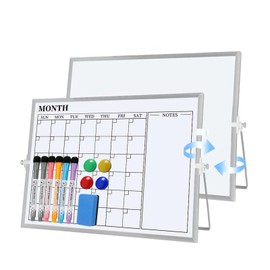 Dry Erase White Board, 16 x 12 inches Double-Sided Magnetic Monthly Dry Erase Whiteboard Calendar Planner with Stand, Portable Desktop Calendar Whiteboard for Kitchen, School, Home, Office