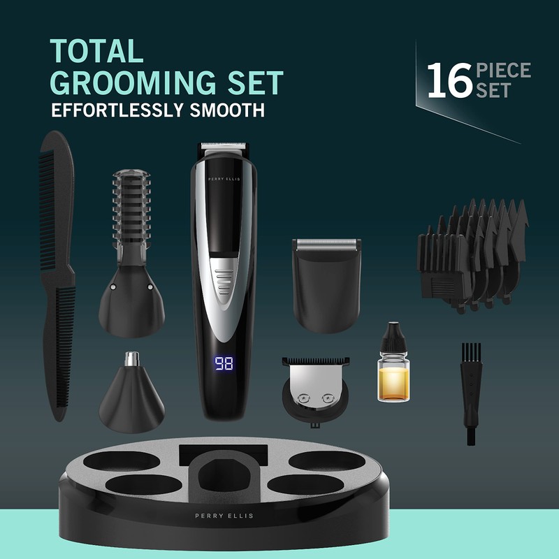 Perry Ellis 16-Piece Men’s Grooming Kit, Rechargeable Beard Trimmer, Electric