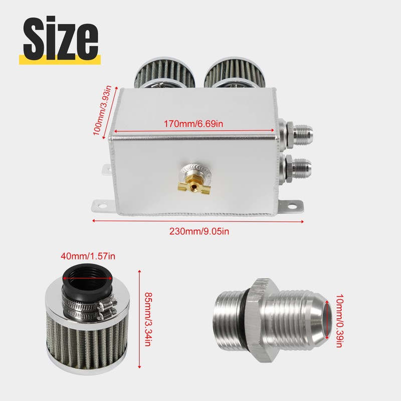 POSENG Universal Aluminum AN10 1.2L Twin Baffle Dual Filter Engine