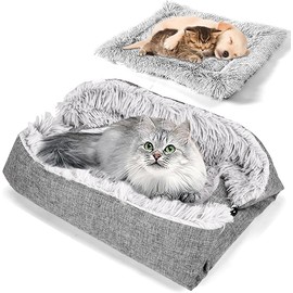 RWSRW Cat Bed, Washable, Cat Mat, Soft Cat Cushion, 2-in-1 Cat Bed, Cat Mat, Cosy Cat Basket for Cats and Small Dogs, 60 cm x 50 cm, Grey