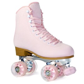 Roller Skates for Women or Men with Height Adjustable Rubber Stoppers Retro Suede Quad Roller Skates for Outdoor and Indoor (Pink, 9)
