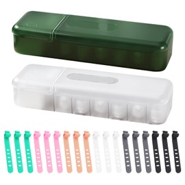 2 Cable Storage Boxes, 18 Storage Ties, 7 Cable Storage Boxes on Each Layer, Suitable for Storage and Organization of Headphones, Chargers, Cables, Etc. (Green, White)