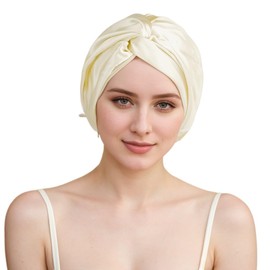100% Mulberry Silk Bonnet for Women Hair Care, Grade 6A Silk Sleeping Cap - Stay On All Night Hair Wrap for Sleeping (Off White/09, One Size-Medium)