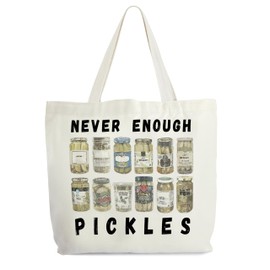 Pickle Tote Bag for Women, Vintage Pickle Jar Farmers Market Tote, Tote Gift Bag for Pickle Lover, Pickled Food Enthusiasts Gifts, Never Enough Pickles Shoulder Bag Gifts for Women Friend Sister -92