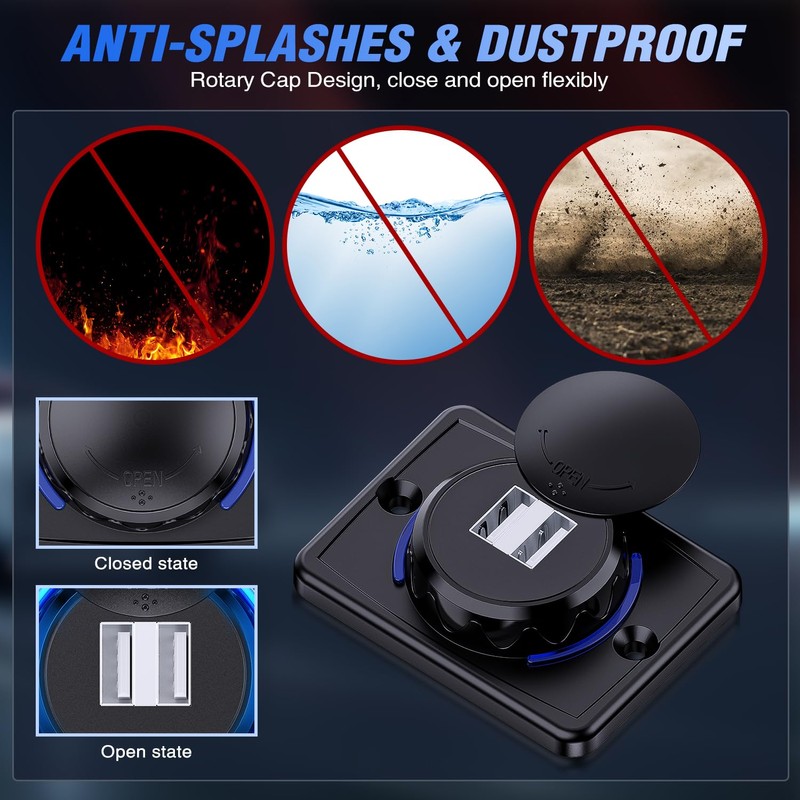 Nilight Quick USB Outlet Socket 12V 24V Dual USBs Connector