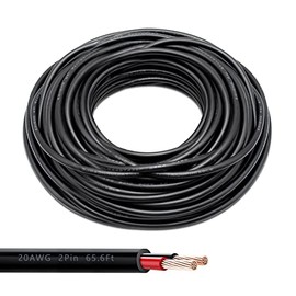 20 Gauge 2 Conductor 65.6FT Electrical Wire, 20 AWG Extension Cord Stranded PVC Copper Cable, 12V/24V Cable, Flexible Low Voltage LED Cable for LED Strips Lamps Lighting