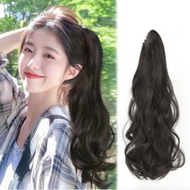 HAPVITAL Ponytail Point Wig, Curly Long, Ponytail Wig, Curly Hair, 21.7 inches (55 cm), Easy Clip Type, Extension, Ponytail, Long, Natural (Natural Black)