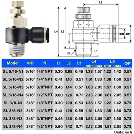 TAILONZ PNEUMATIC 3 Pack SL-3/8-N3 Push to Connect Air Line Fitting Air Flow Control Valve 3/8 Inch od 3/8 Inch Npt Elbow 90 Degree Air Speed Control Valve Fitting Push Lock
