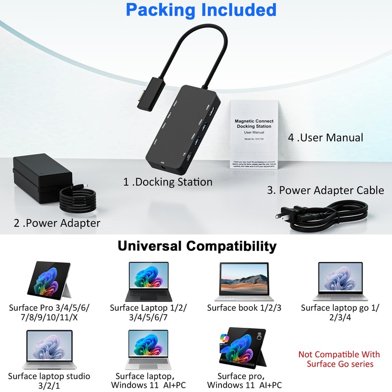 10 in 1 New Surface Dock, Triple Displays VGA +