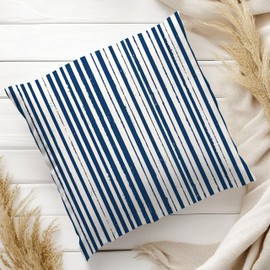 WESTBROOK DESIGN STUDIO Boho Throw Pillow Cover No.21. 18x18 Case for Couch, Bed. Striped, Abstract Modern Decor in Navy Blue,Tan,White.