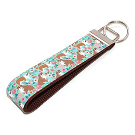 English Bulldog and Flower Fabric Keychain Key Fob