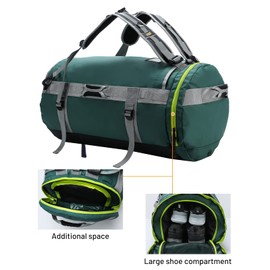 MIER Large Duffel Backpack Sports Gym Bag with Shoe Compartment, Heavy Duty and Water Resistant, Green, 90L