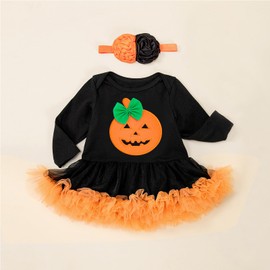 Matreeglam Halloween Costume, Pumpkin Baby Costume, Long Sleeve Romper, One-piece Dress, Girl, Cute, Baby Clothing, Pumpkin, Fancy Dress with Tutu, Newborn Clothes, Children, Halloween Costume, Romper