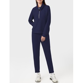 Casly Lamiit 2 Piece Sets for Women Casual Fall Outfits Tracksuits Lapel 3/4 Zip Pullover Sweatpants Matching Sweatsuit Lounge Sets Hiking Workout Clothes Navy Blue XL