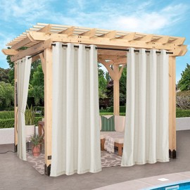 NICETOWN 2 Panels Outdoor Curtains Thick Linen Thick Linen Textured Waterproof, Grommet Privacy Allowed with Light Filtering Flax Linen Drapes for Patio/Porch, Natural, W55 x L108 Inches