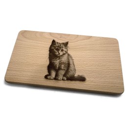 Breakfast Board with Cat Motif Real Beech Wood 22 x 12 x 1 cm
