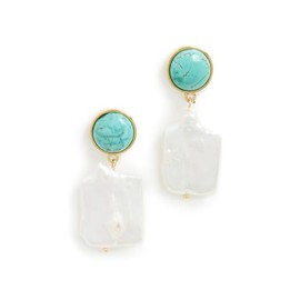 MAYAMAR Women's Stone Pearl Earrings in Turquoise, Gold, One Size