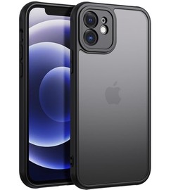 IEOVIEE Funda Mate para iPhone 12 Mini 5,4 Pulgadas, Protección contra Caídas Grado Militar Antigolpes, Carcasa Trasera Translúcida Esmerilada, Antihuellas (Negro)