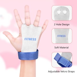 ULTRA FITNESS Kids Children Sizes gymnastic leather palm hand grips protectors junior (White and Blue, Small)