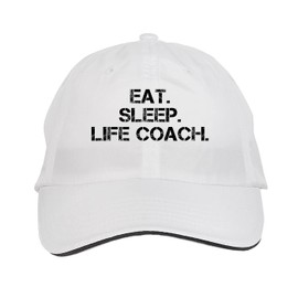 Makoroni - EAT Sleep EAT Sleep Life Coach Hat Adjustable Cap, DesW37 White
