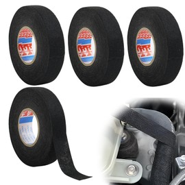 Greacesrio Cotton Insulation Tape, 4 Pieces Black Electrician Insulation Tape (19mm x 25m) Fabric Tape for Wiring High Temperature Resistant for Covering Wiring