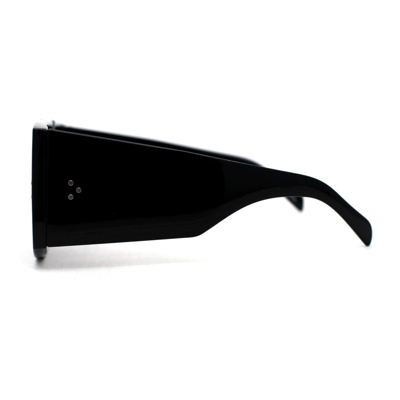 Retro Flat Top Unique Thick Temple Mobster Sunglasses All Black